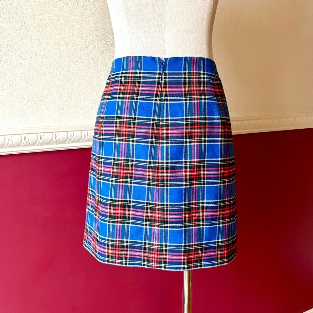 J.Crew Blue Plaid Wool Blend Mini Skirt A-Line Size 4 Preppy Academia Grunge - Picture 2 of 8